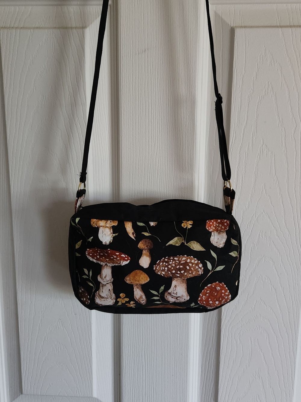 Black Mushroom Print Crossbody Bag